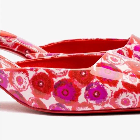 LARROUDÉ x Jonathan Cohen Amal Mule - Red Abstract Printed Patent Leather